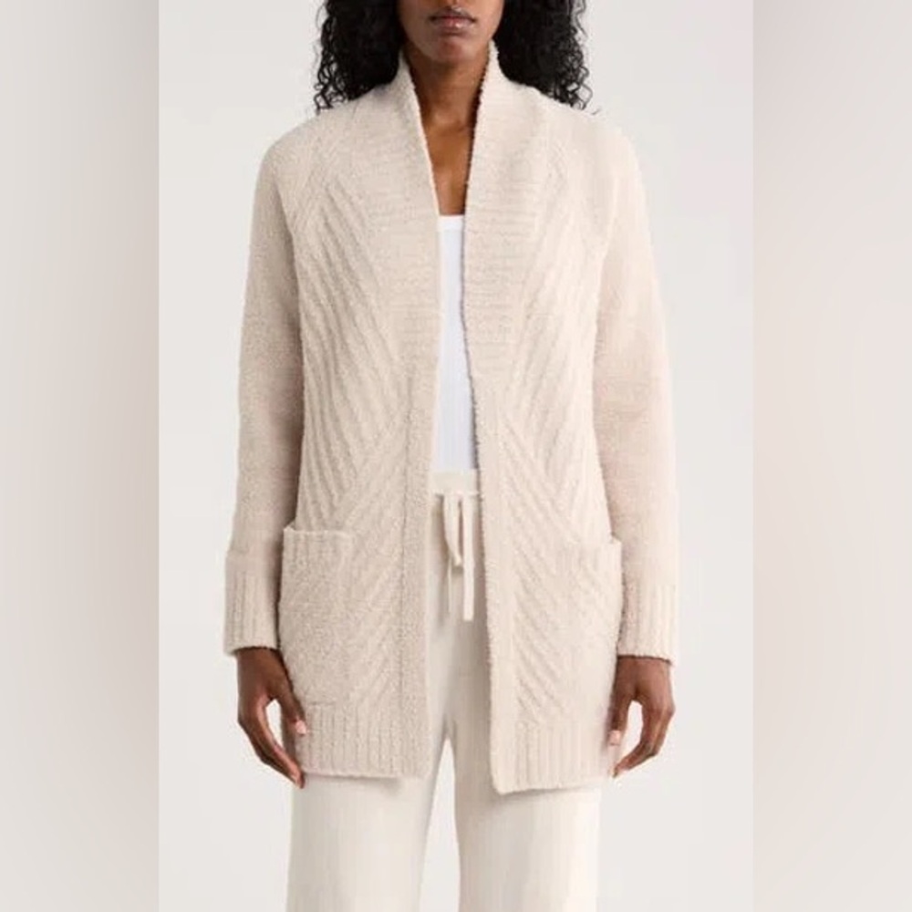 Barefoot Dreams CozyChic Directional Ribbed Cardigan XL Cream Blush Cozy Lounge